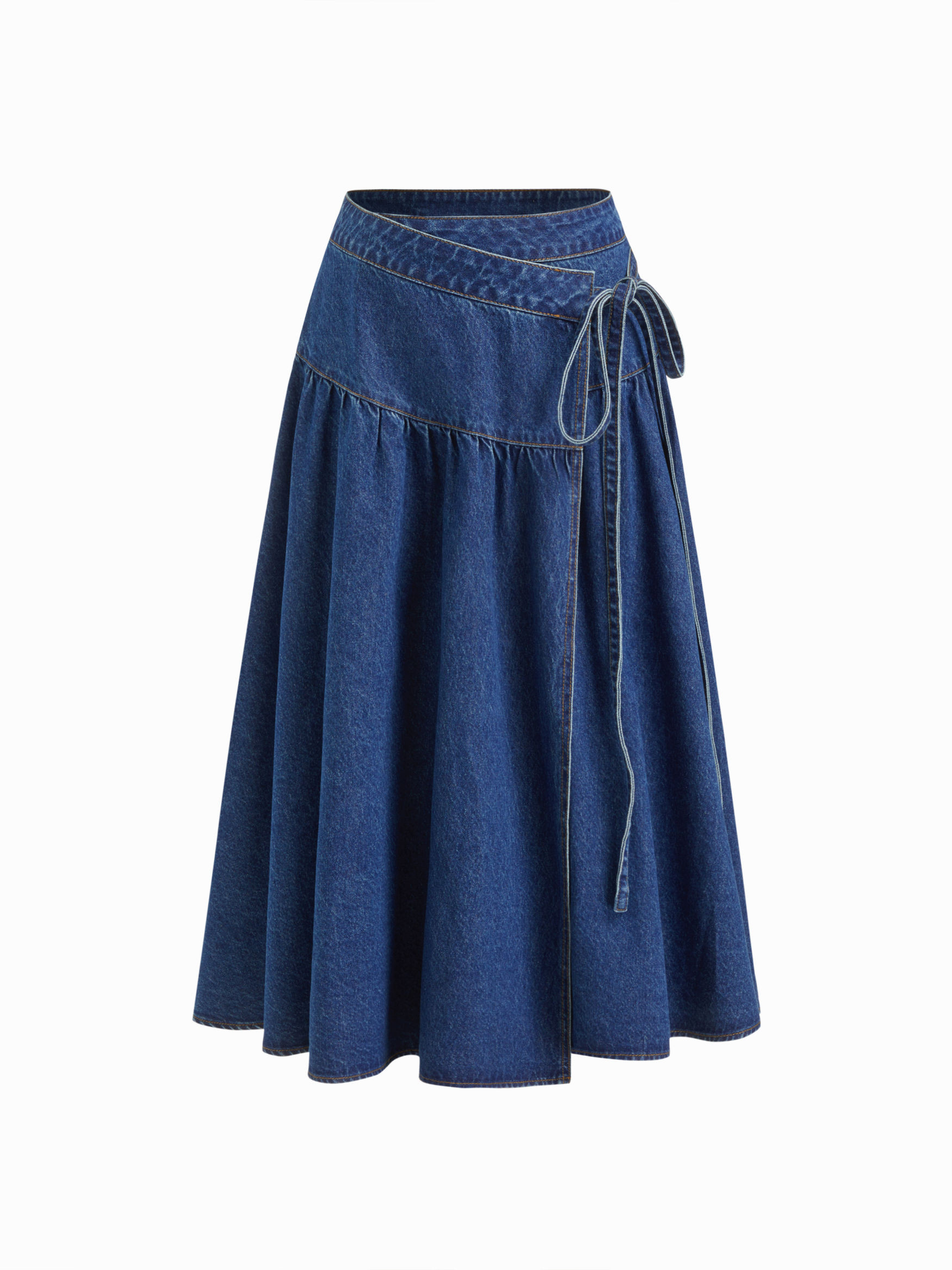 Denim Cider Denim Mid Rise Wrap Tie Side Maxi Skirt For Daily Casual | Cider