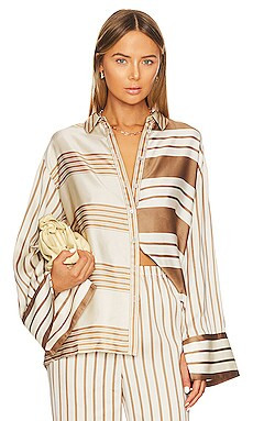 L'Academie The Katy Blouse in Brown & Ivory Stripe from Revolve.com | Revolve Clothing (Global)