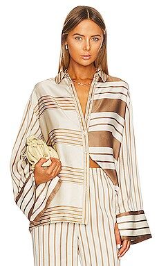 The Katy Blouse in Brown & Ivory Stripe | Revolve Clothing (Global)