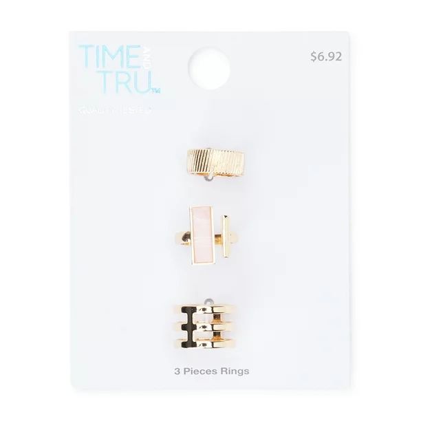 Time and Tru Gold Tone with Pink Stone Ring Set, 3 Pack | Walmart (US)