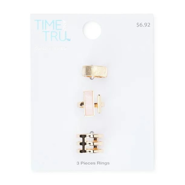 Time and Tru Gold Tone with Pink Stone Ring Set, 3 Pack | Walmart (US)