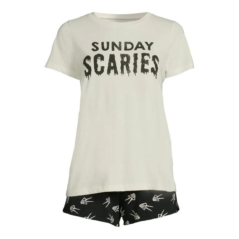 Grayson Social Women's and Women's Plus Sleep Halloween Short Sleeve Tee and Pajama Short Set, 2p... | Walmart (US)
