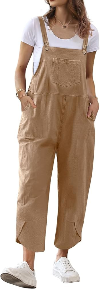 YESNO Women Cotton Overalls Casual Loose Adjustable Straps Bib Pants Tulip Hem Baggy Jumpsuits wi... | Amazon (US)