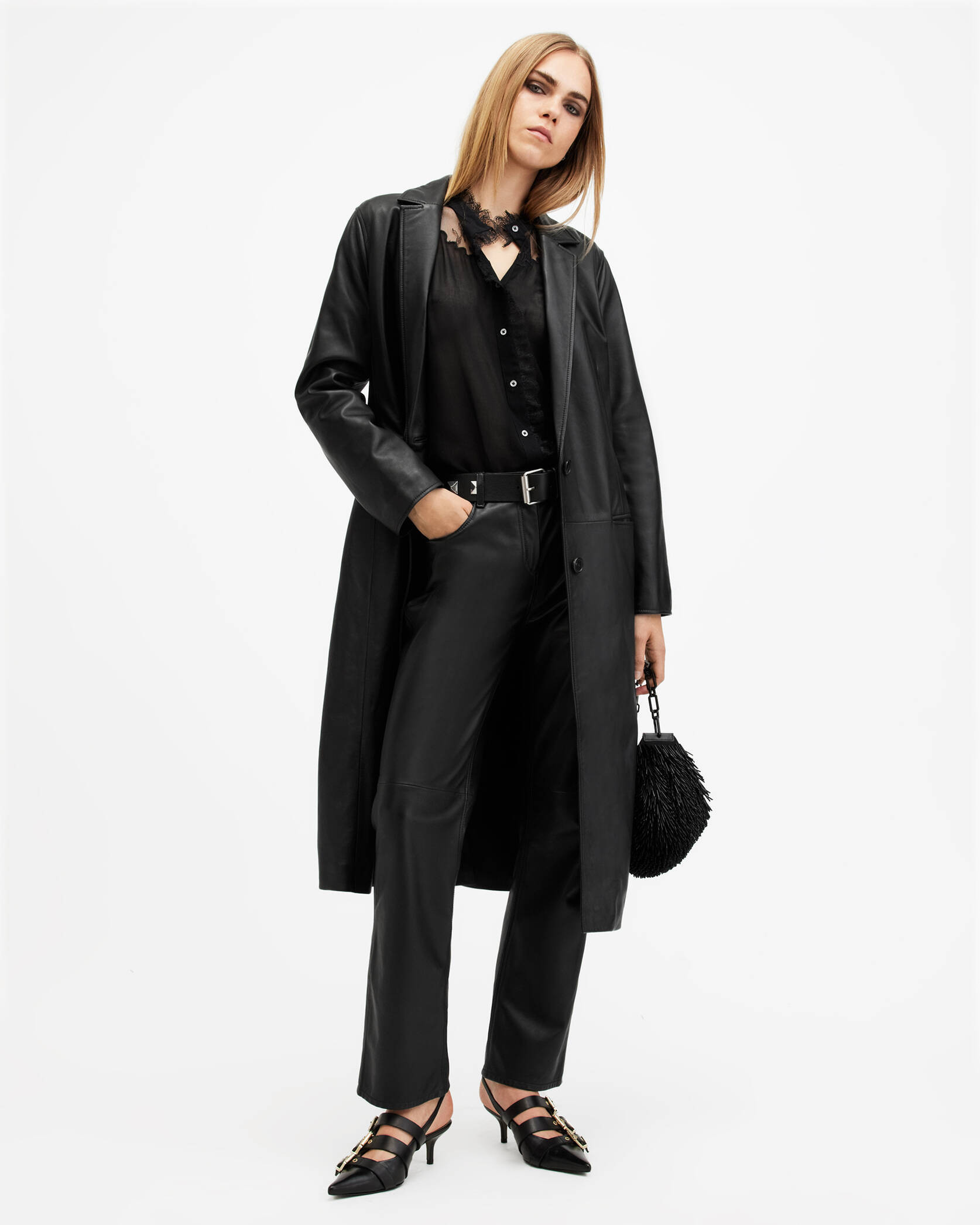 Aire Long Line Leather Coat | AllSaints UK