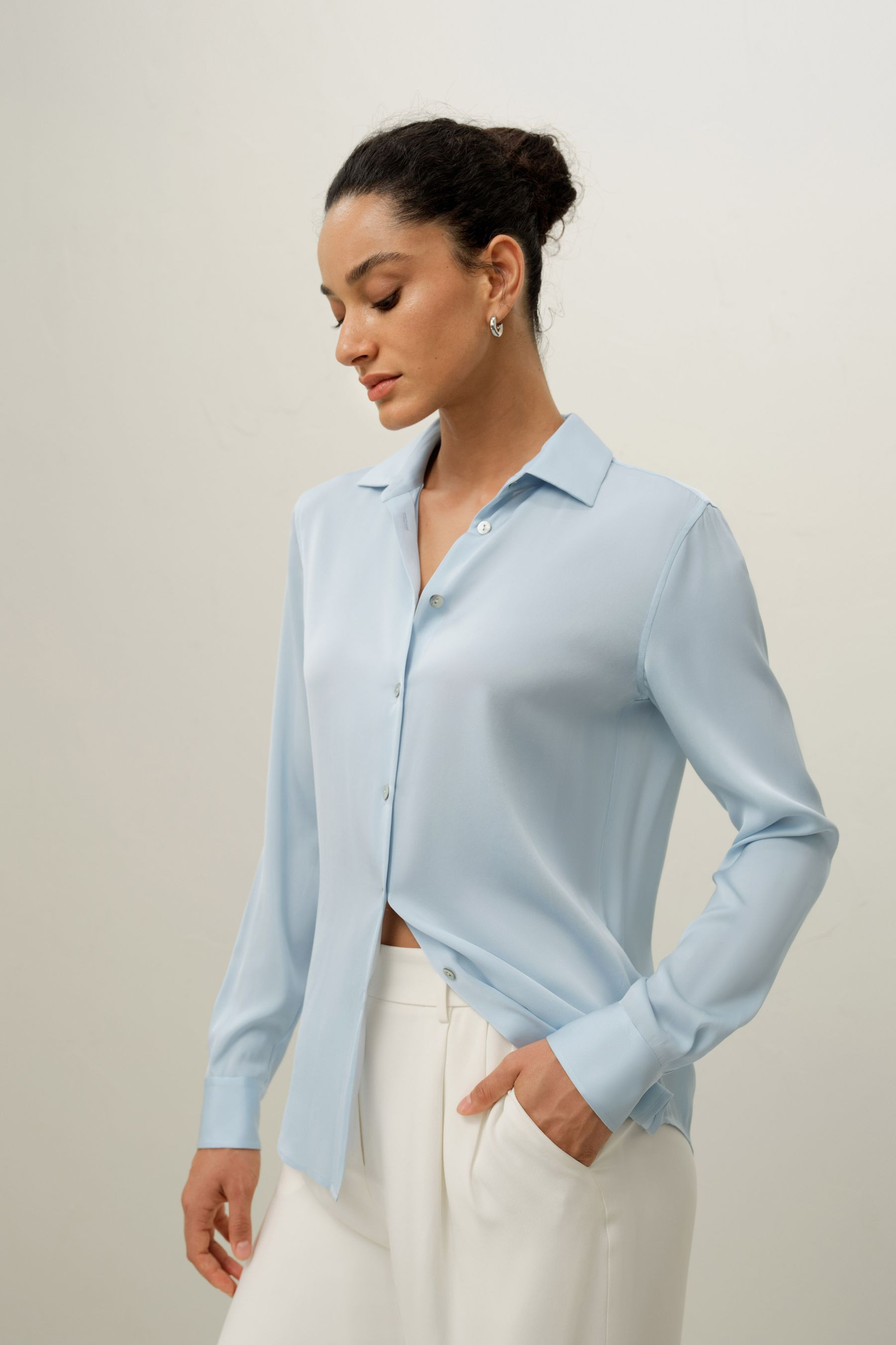 Spread Collar Silk Shirt | LILYSILK