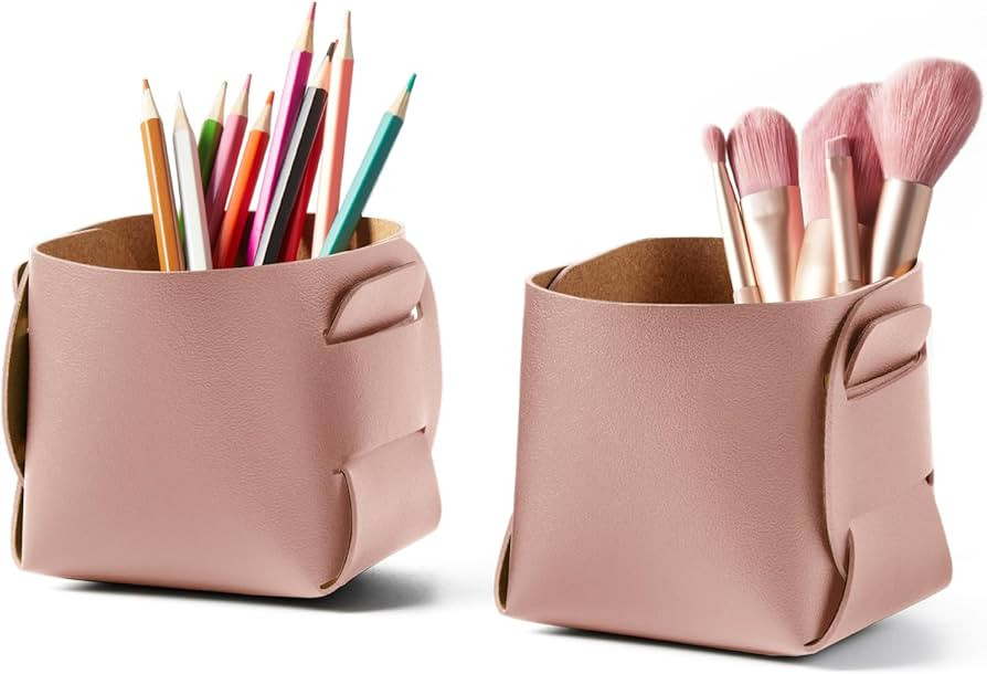 HOMIEAZICOZI 2-Pack Cork Leather Desk Accessories Storage - Pencil Pen Holder - Makeup Brush Hold... | Amazon (US)