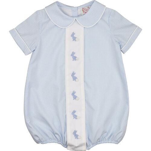 Blue Gingham Embroidered Bunnies Bubble - Shipping Late March | Cecil and Lou