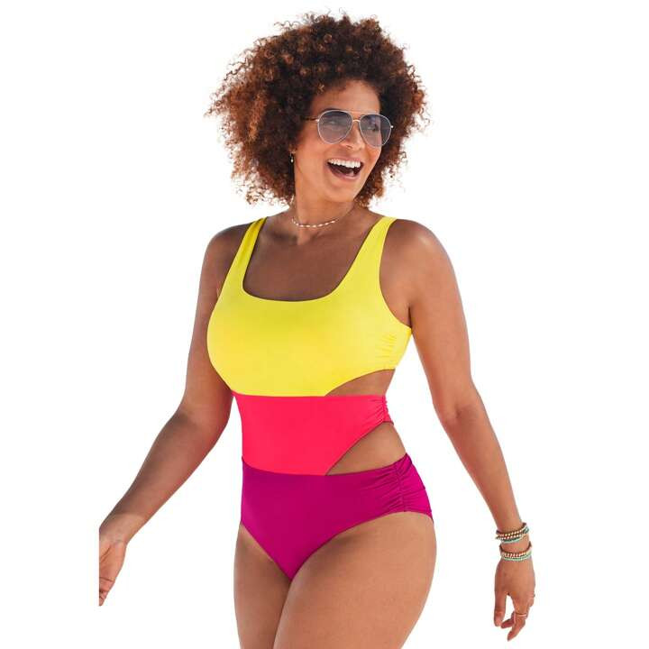 SWIMSUITS FOR ALL Swimsuits For All Women's Plus Size Color Block Cut Out One Piece Swimsuit | SHEIN