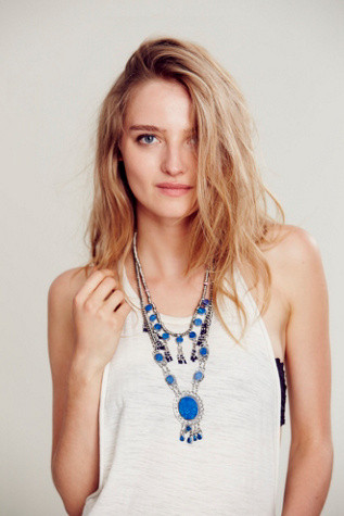 Free People Womens Lapis Fringe Necklace | Free People