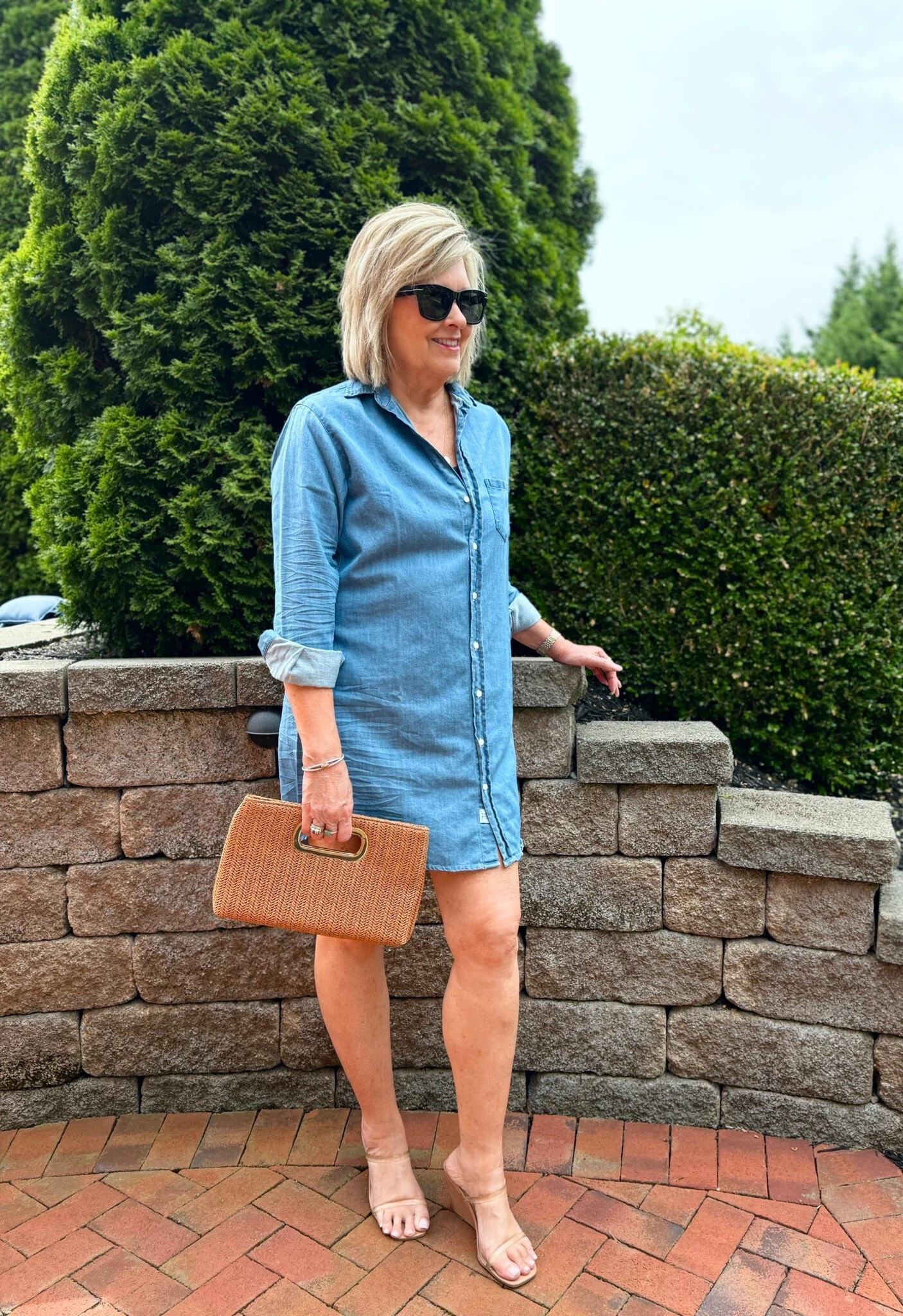 Another casual denim dress that is easy to dress up! This one is from Frank and Eileen and my clutch and clear wedges are both from Amazon. I’m wearing a small dress.

#LTKTravel #LTKOver40 #LTKootd