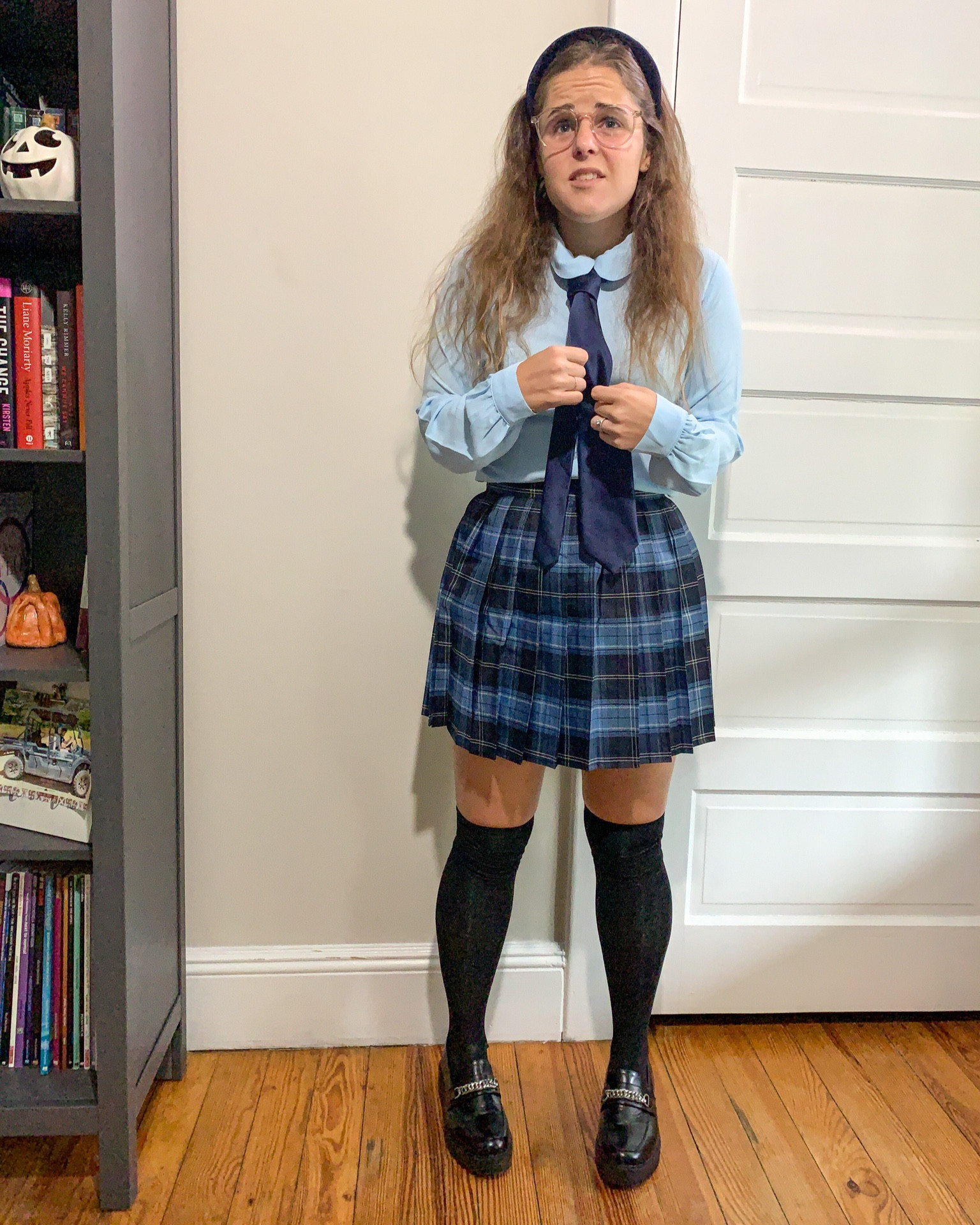 Easy Halloween costume. Halloween. Halloween costume. Mia thermopolis. Plaid skirt. Pleated skirt. Knee socks. Chunky black loafers. Peter Pan collar shirt. Velvet headband. Pleated plaid skirt.

#LTKHalloween #LTKU #LTKSeasonal