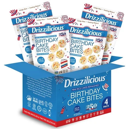 Drizzilicious Mini Rice Cakes, Birthday Cake America’s 250th Anniversary Edition, Gluten Free Rice Crisps Snacks, 4-Pack | Walmart (US)