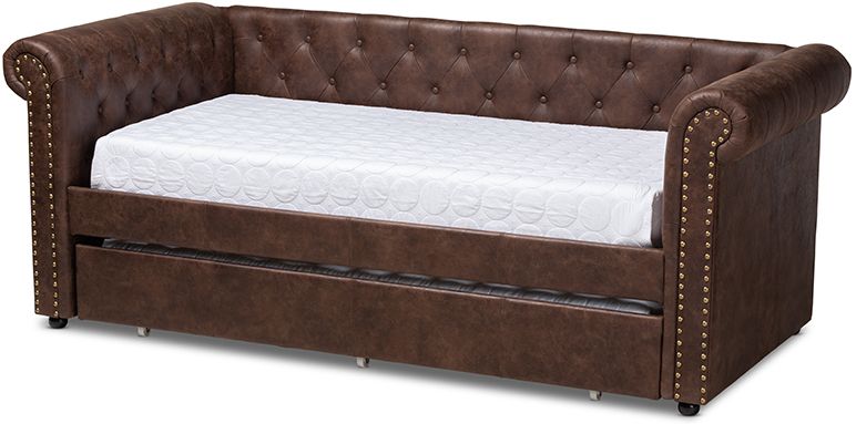 Baxton Studio Mabelle Modern And Contemporary Brown Faux Leather Upholstered Daybed With Trundle | 1stopbedrooms