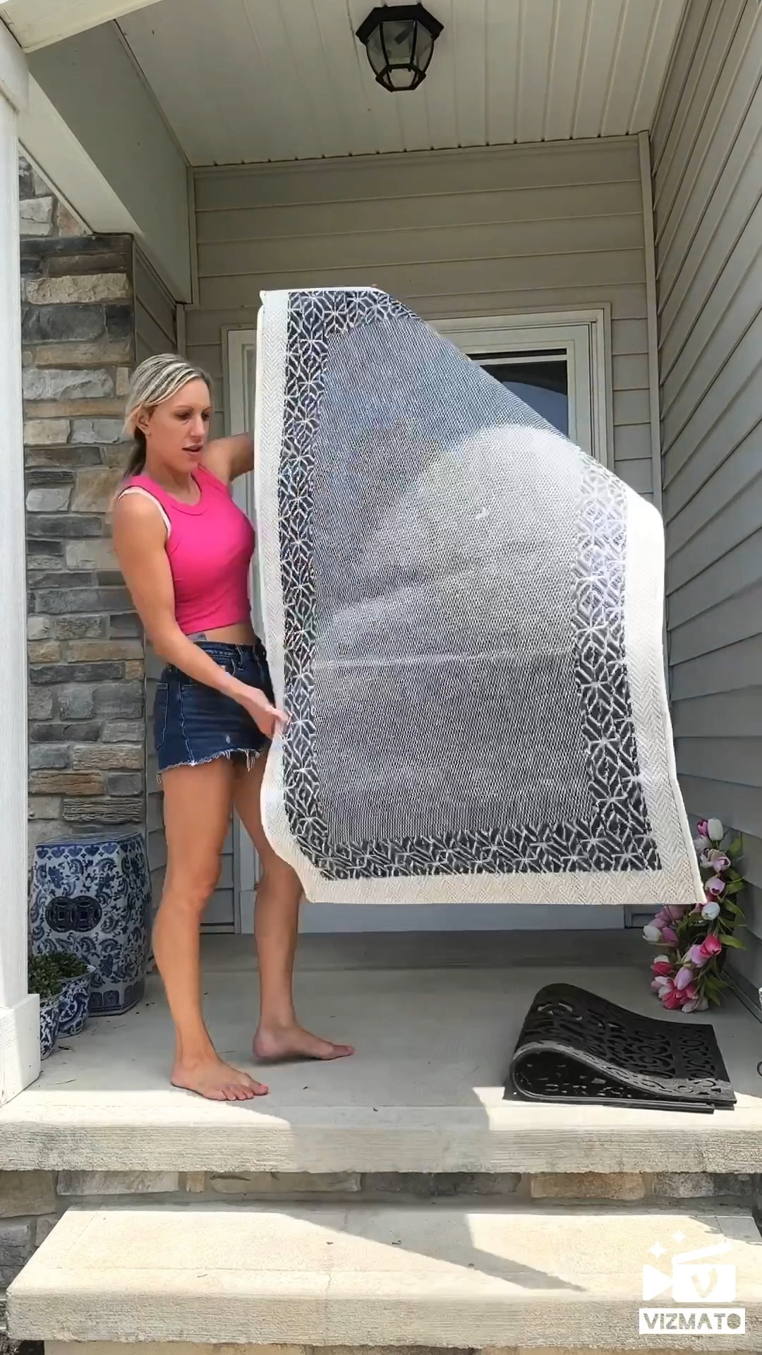 Front porch refresh using blue and white rug, black scroll doormat, blue and white porcelain ceramic pots with sew boxwoods in blue and white garden stool Tulii wreath 
Front door 
Porch #decorating #outdoordecor #interiordesign #traditionaldesign 

#LTKSeasonal #LTKstyletip #LTKhome