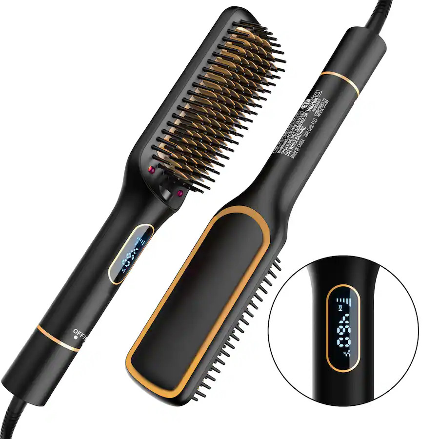 NICEBAY - Hair Straightener Brush, Ionic Hair Straightening Brush with LED Display Screen, Plasti... | Best Buy U.S.