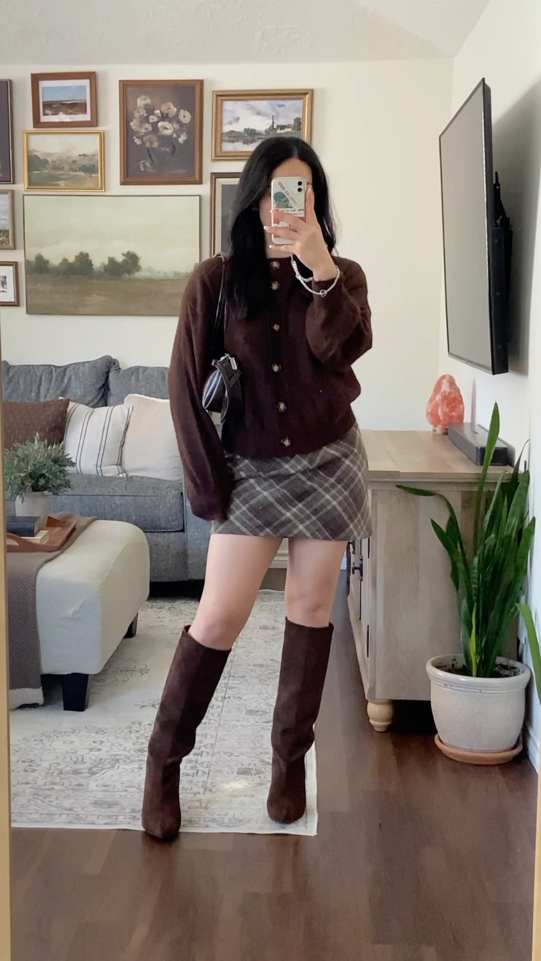 brown tones >> wearing this cardigan from amazon in a size large for a roomy cozy fit! 🤎 cozy fall outfit, brown cardigan outfit, plaid mini skirt outfit, suede boots outfit inspo, chic fall outfit ideas, fall vibes outfit, casual fall outfit inspo, fall fashion 2025, cozy chic fall style, cute autumn outfit ideas, brown tones outfit inspo, elevated fall look, trendy fall fashion, fall outfit inspiration, feminine fall outfit, Amazon fall outfit finds, affordable fall fashion, Amazon cardigan outfit, fall wardrobe essentials, brown fall outfit inspo, plaid skirt styling, Amazon fashion must haves 2025, suede boots outfit ideas, cozy fall outfit finds, chic fall accessories  

 #LTKGiftGuide #LTKHoliday #LTKSeasonal