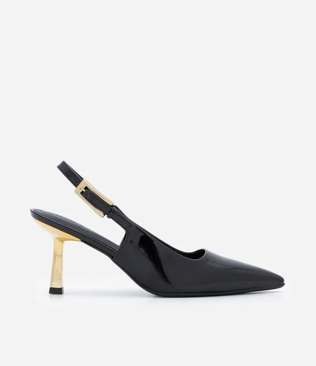 Sapato Scarpin Slingback com Salto Cromado Preto | Renner (BR)