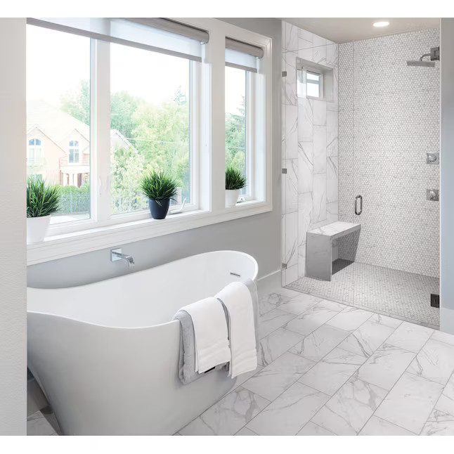 STAINMASTER Calacatta Silver 10-in x 12-in Matte Ceramic Marble Look Hexagon Mosaic Floor and Wal... | Lowe's