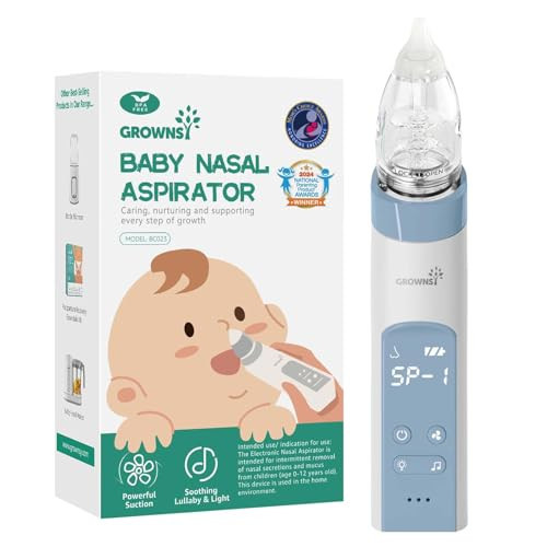 GROWNSY Nasal Aspirator for Baby, Electric Nose Aspirator for Toddler, Baby Nose Sucker, Automatic Nose Cleaner with 3 Silicone Tips, Adjustable Suction Level, Music and Light Soothing Function, Blue | Amazon (US)