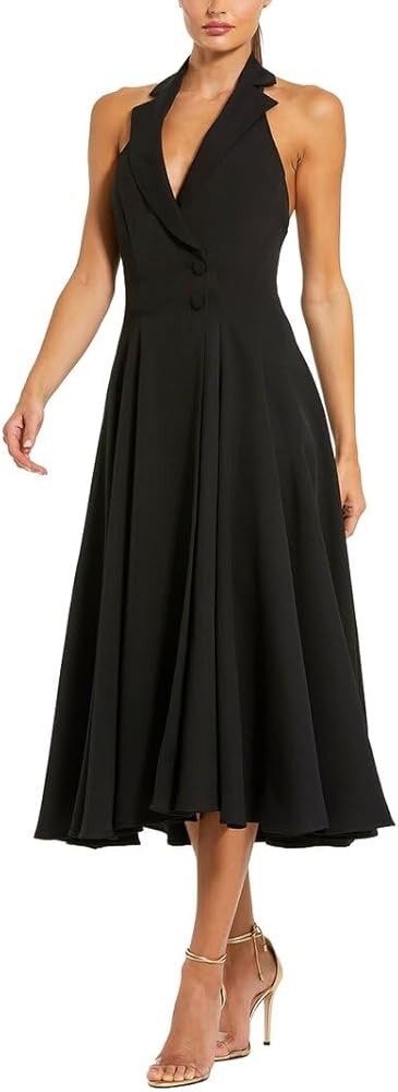 Black Halter Neck Sleeveless A-line Midi Dress by Mac Duggal | Amazon (US)
