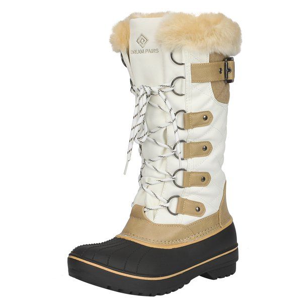 DREAM PAIRS Women's Dp Warm Faux Fur Lined Mid Calf Winter Snow Boots DP-AVALANCHE BEIGE/WHITE Si... | Walmart (US)