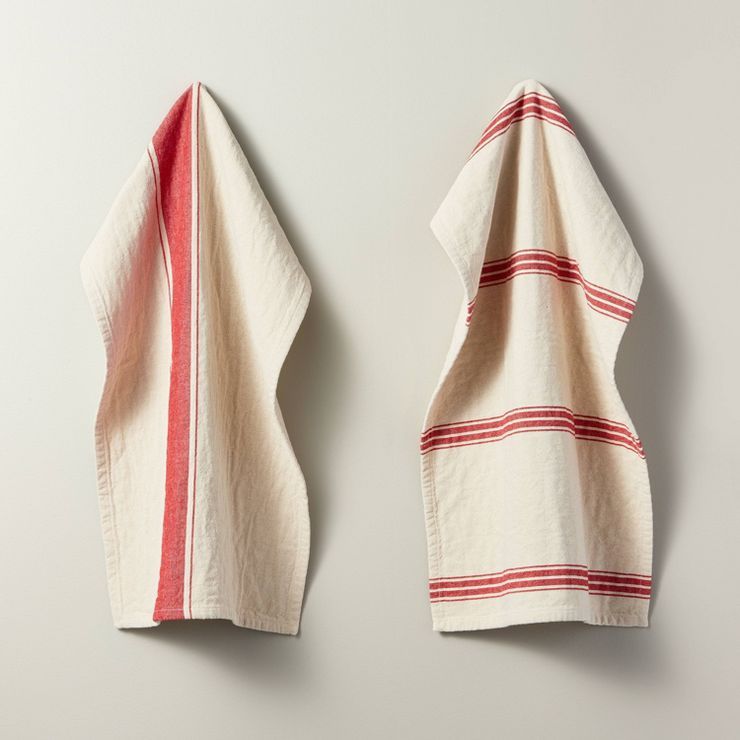 2ct Engineered Stripes Kitchen Towel Set Dark Red/Cream - Hearth &#38; Hand&#8482; with Magnolia | Target