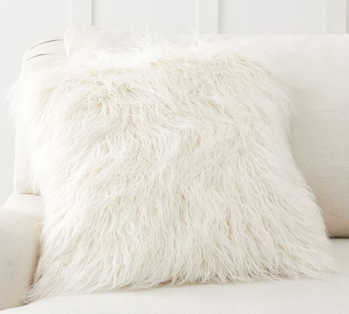 Mongolian Faux Fur Pillow Cover, 26", Ivory | Pottery Barn (US)