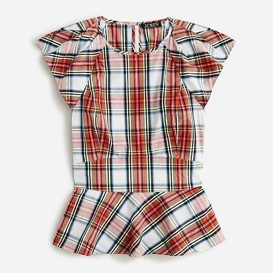 Cap-sleeve peplum top in Snowy Stewart tartan | J.Crew US