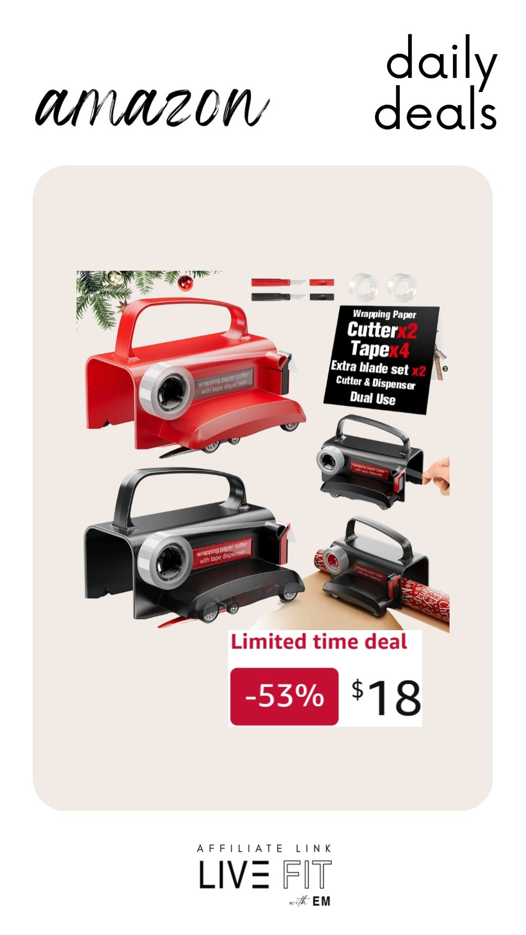 This wrapping paper cutter with wheels and tape dispenser brings cheerful ease and effortless charm to everyday gift wrapping with practical flair. #WrappingPaperCutter #TapeDispenser #GiftWrapTools #CraftSupplies #HolidayEssentials #DIYProjects #HomeOrganization #CreativeTools #StylishGear #PackagingMadeEasy 🎁✂️✨
 

 #LTKGiftGuide #LTKHoliday #LTKHome