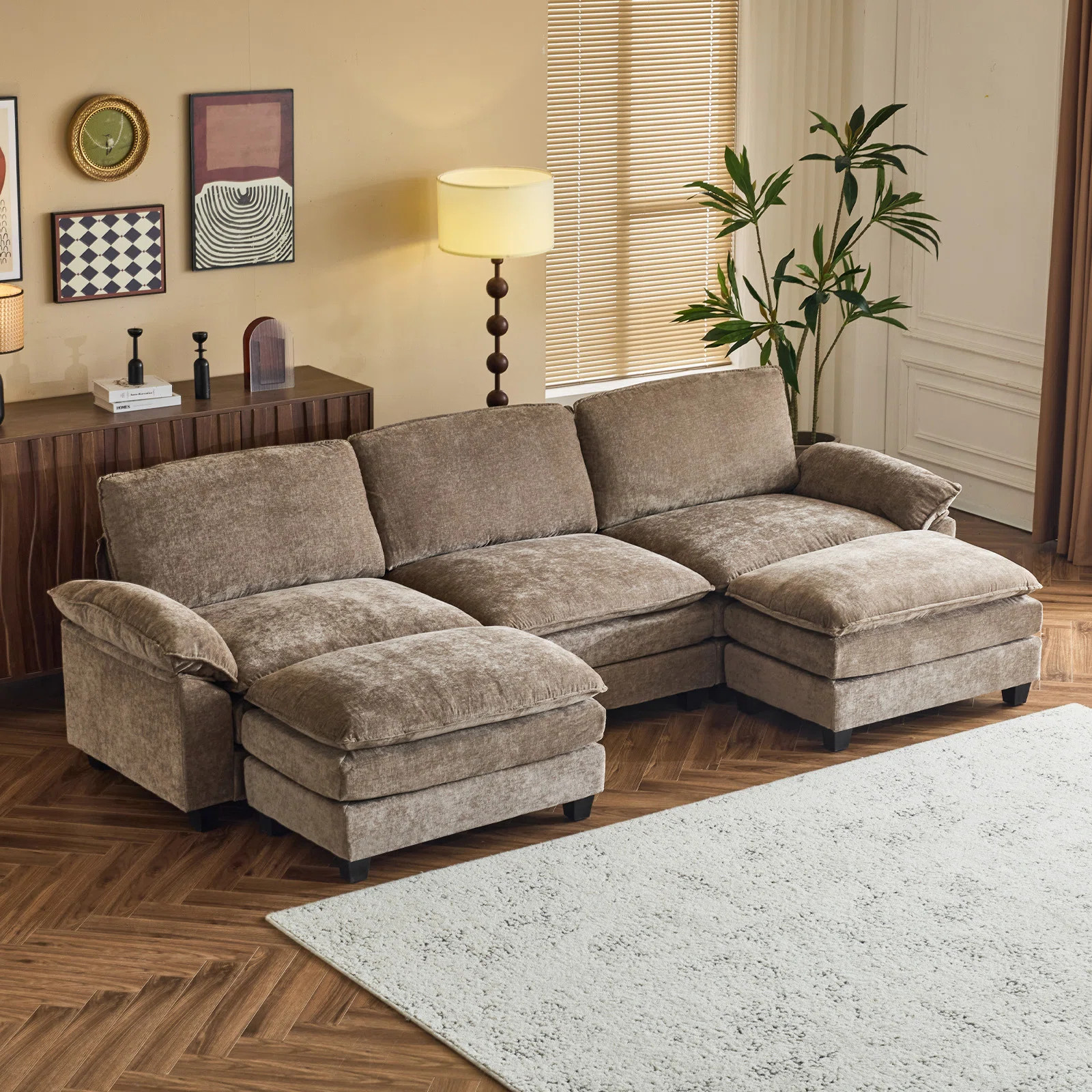 120'' W Double Layer U-shaped Cushion Cloud Comfy Couch | Wayfair North America