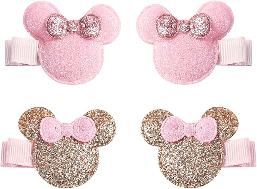 2 Pairs Mouse Ears Hair Clips Baby Girls 1.5 Inch Mini Hair Accessories Glitter Mouse Bow Barrett... | Amazon (US)