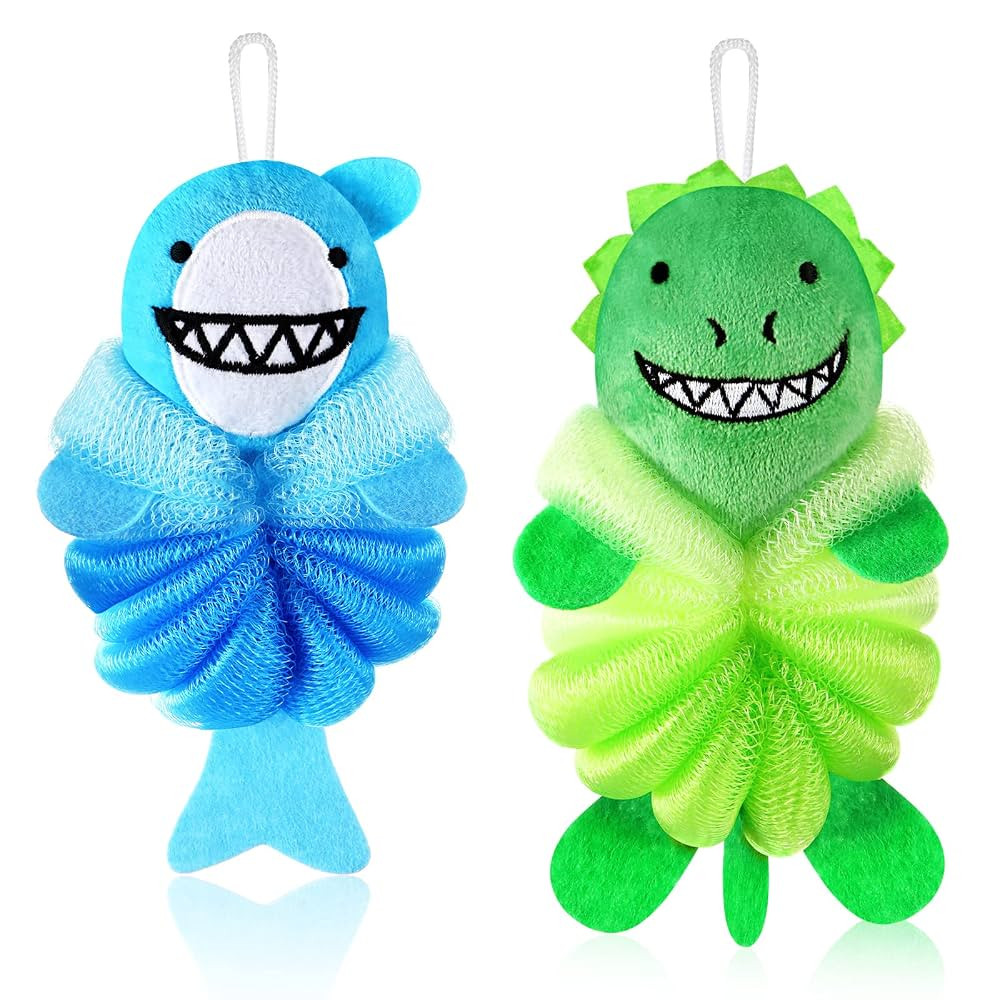 Nuenen 2 Pcs Bath Loofahs Kids Toddler Cute Cartoon Bath Sponges Loofah Pouf Body Scrubber Mesh S... | Amazon (US)