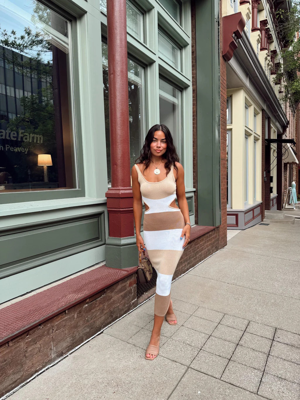Sandstone Midi Dress - Taupe Multi | cocolillys