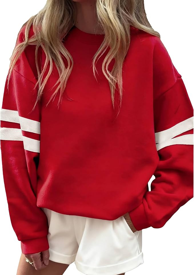 KevaMolly Women Varsity Striped Drop Shoulder Sweatshirt | Amazon (US)