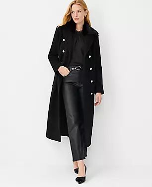 Faux Fur Collar Wool Blend Tailored Chesterfield Coat | Ann Taylor (US)