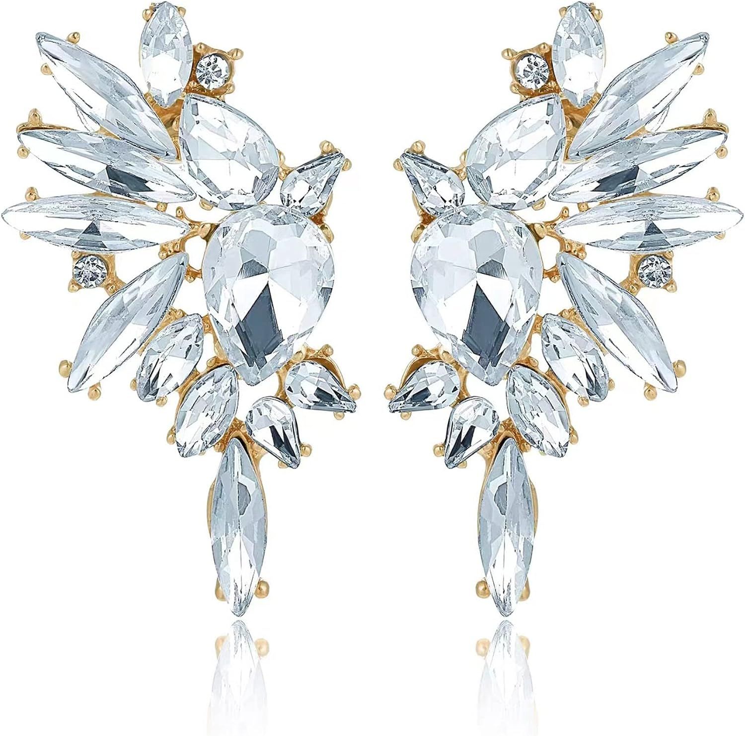 Amazon.com: Met-edianger White Rhinestone Statement Earrings Retro Vintage Crystal Drop Dangle Ea... | Amazon (US)