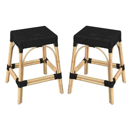 Home Square Coastal Modern Rattan Counter Stool in Black - Set of 2 | Walmart (US)
