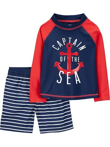 Simple Joys by Carter's Toddler Boys 2-piece Swimsuit Trunk and Rashguard, Red and Blue Anchor, 3T | Amazon (US)