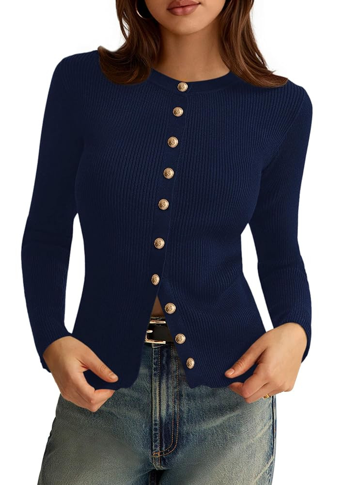 PRETTYGARDEN Womens 2025 Fall Cardigan Sweaters Lightweight Long Sleeve Button up Ribbed Knit Top... | Amazon (US)