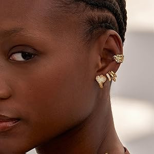 MYEARS Women Hoop Earrings Gold Open C Shape 14K Gold Plated Small Simple Hypoallergenic Everyday... | Amazon (US)