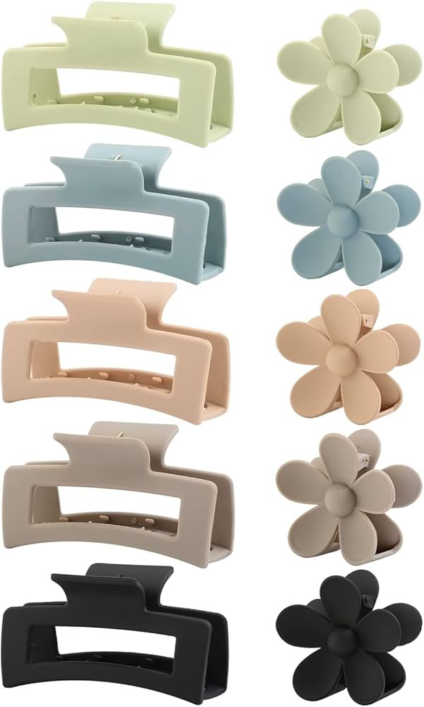 10 Pack Flower Claw Clips, Square Hair Clips for Women & Girls, Strong Hold Medium Claw Clips for... | Amazon (US)