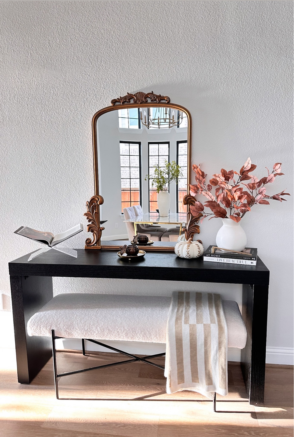 Subtle Fall decor for an entryway table. The mini glass pumpkin in the middle was a candle jar from last year. I repurposed the jar by adding an LED tea light candle in there. 

Home decor, Fall home decor, Fall decor, Target home, Home finds, neutral home

#LTKSeasonal #LTKHome #LTKFindsUnder50