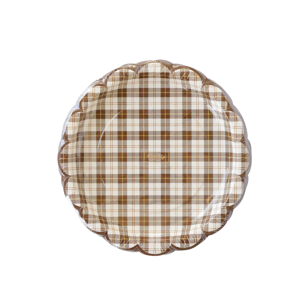 Harvest Scallop Brown Plaid Paper Plate | My Mind's Eye