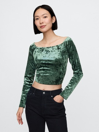 Cropped Velvet Off-Shoulder Top | Gap (US)