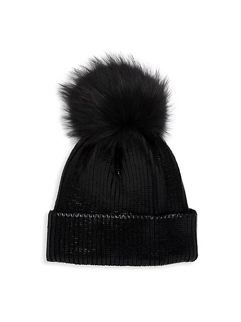Faux Fur Pom-Pom Metallic Beanie | Saks Fifth Avenue