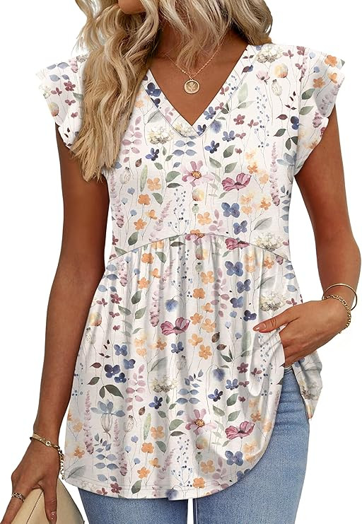 WIHOLL Womens Summer Tops 2026 Babydoll Shirts Ruffle Sleeve Spring Outfits Dressy Casual Blouses | Amazon (US)