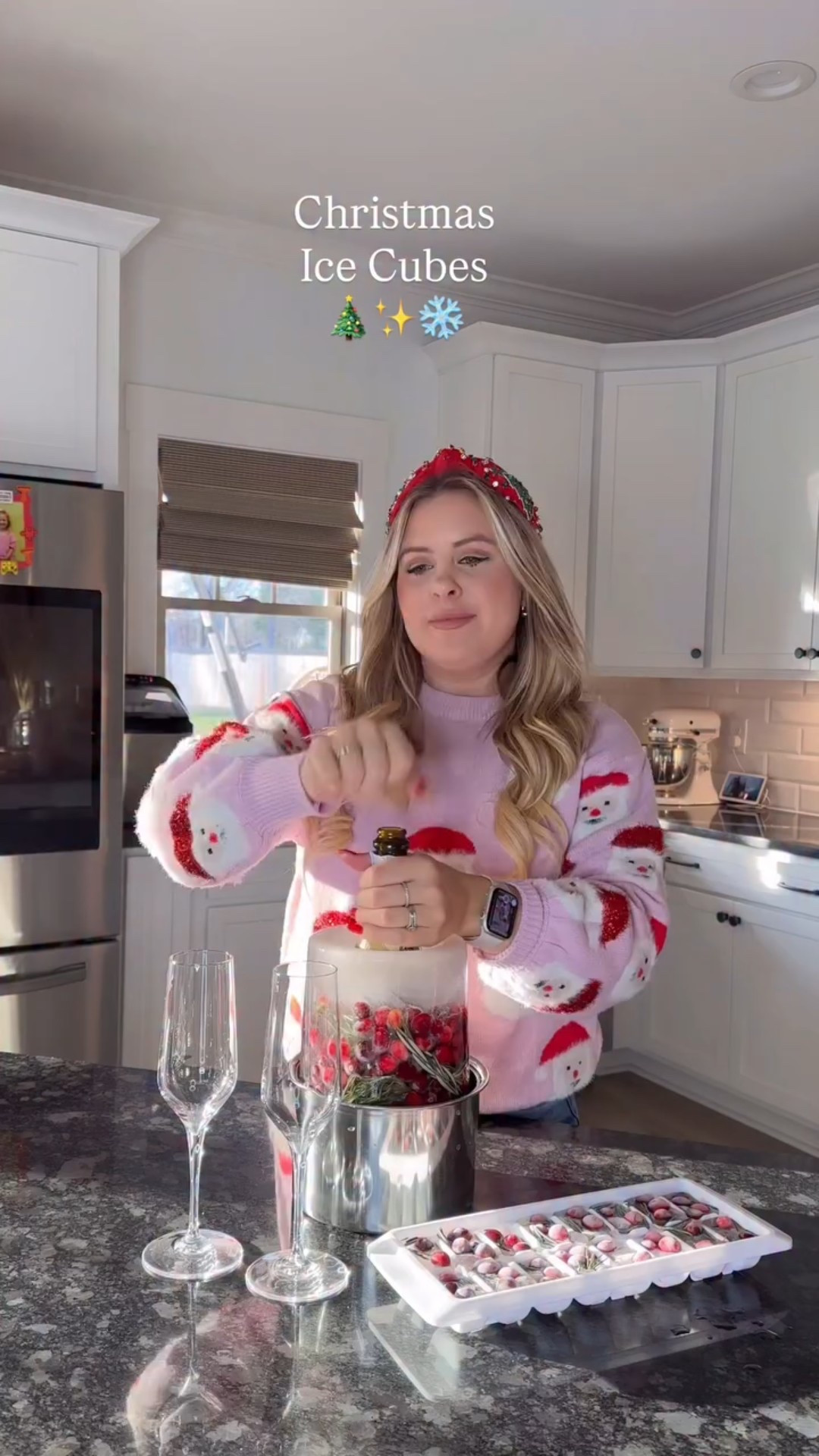 SAVE these Christmas ice cubes for later ✨

I was inspired by my girl @fivefootfeminine to create this cranberry berry rosemary ice cube idea 2 years ago! Give her a follow because she has the cutest ideas and so lucky to call her my friend! ✨💁🏼‍♀️

Fill an ice cube tray with cranberries and rosemary. Freeze overnight and top with your favorite champagne! 

#christmasrecipes #christmasrecipe #christmasdiy #christmasdrink #christmascocktails 

Christmas hosting, Christmas recipes, Christmas hosting ideas, Christmas ice cubes, Christmas ice cube ideas, Christmas ice cube recipes