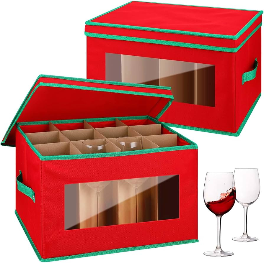 2 Pcs Christmas Wine Glass Storage Box with Dividers Stemware Storage Cases Holiday China Storage... | Amazon (US)
