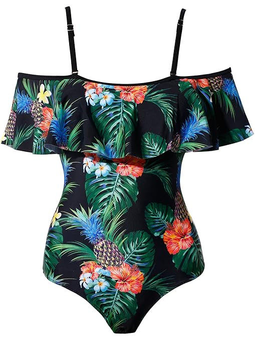 Skylety One Piece Swimsuits Off Shoulder Ruffled Floral Printed | Amazon (US)