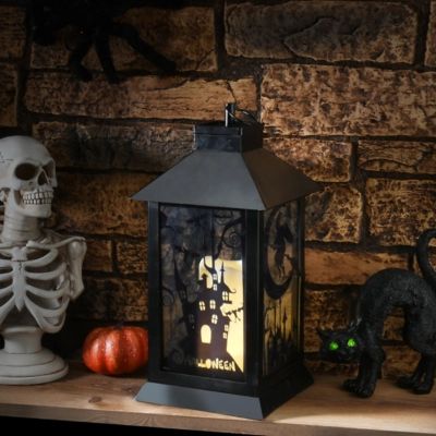 16" Black Halloween Haunted House Lantern with Battery Operation, Black | Ashley Homestore